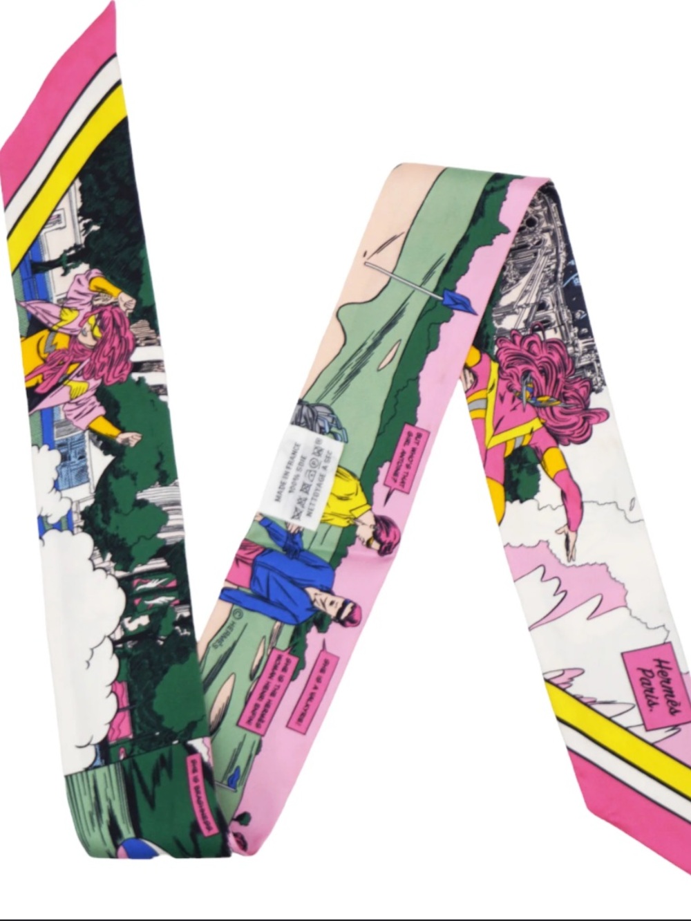 Hermes. WOW Comic Stipe Pattern Pink Twilly Scarf